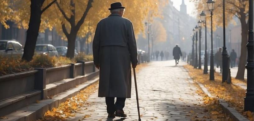 Pensionär med käpp